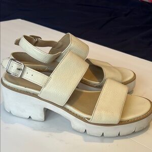 Cream Chunky Sandals with Adjustable Buckle